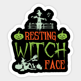 Halloween Shirt Resting Witch Face Broomstick Hat Women Sticker